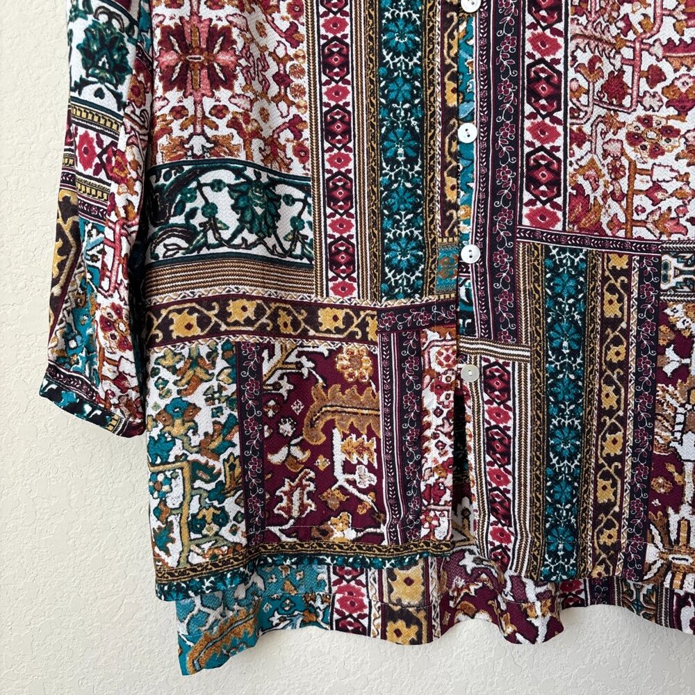 J. Jill Boho Patchwork Print Button Up Longline T… - image 6